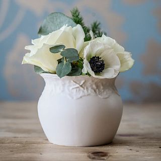 porcelain posy vase with lace design by clare gage