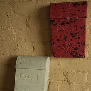 distressed metal postbox with embossed 'post' by hunter jones