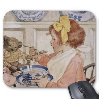 Illustration of a Little Girl Eating Porridge Mouse Pad
