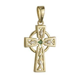 14k Celtic Cross w/ Diamonds & Emerald Pendant ONLY Irish Made Jewelry