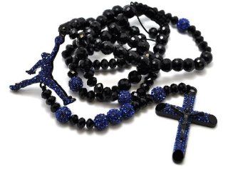 Disco Ball Cross & Jordan Rosary Necklace XC225BK BL Jewelry