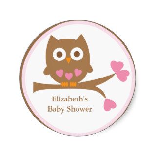 Pink Owl Baby Shower Envelope Seals Round Sticker
