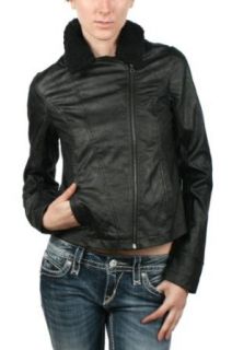 BB Dakota Mazia Black Vegan Leather Jacket with Faux Fur Collar Faux Leather Outerwear Jackets