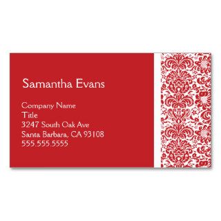 Red and White Damask Business Card