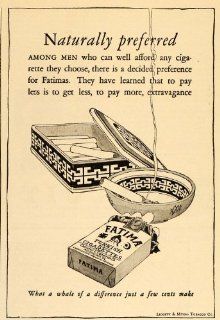 1926 Vintage Ad Fatima Turkish Blend Cigarette Box Pack   Original Print Ad  