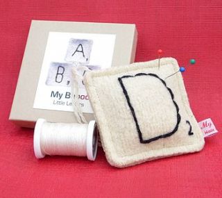 personalised wool letter pin cushion by my baboo