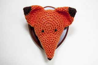 crocheted orange fox head by fox bunting
