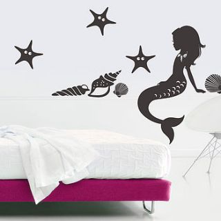 underwater mermaid and starfish wall sticker by snuggledust studios