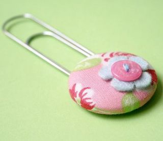 fabric covered button bookmark by hollie lollie