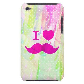 Bright Funny I heart Mustache Watercolor Splatters iPod Touch Cases