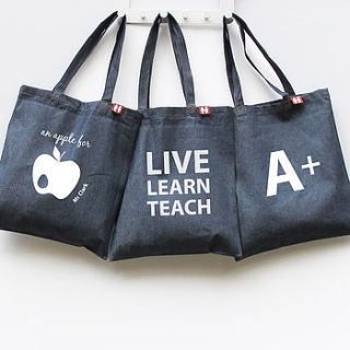 teacher's denim cotton tote bag by a piece of ltd