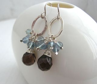 smoky quartz and ocean quartz drop earrings by sarah hickey