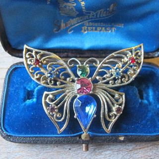vintage bejewelled butterfly brooch by ava mae designs