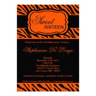 5x7 Orange Zebra Print Birthday Party Invitation