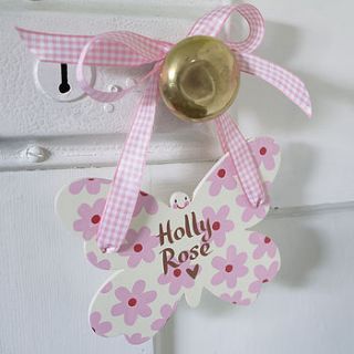 cream floral personalised butterfly door sign by moobaacluck