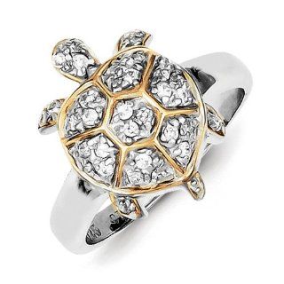 SS Center CZ and Gold Plated Turtle Ring. Metal Wt  5.31g Jewelry