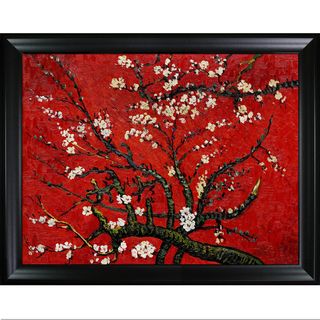 Vincent Van Gogh 'Branches Of An Almond Tree In Blossom (Red)' Hand Painted Framed Canvas Art Canvas