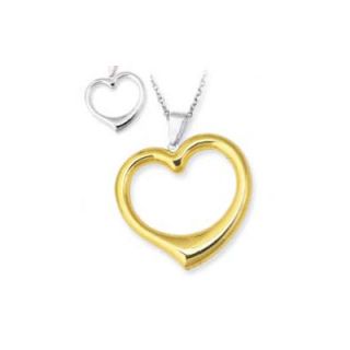 Jewelryweb Sterling Silver and 14k Reversible Heart Pendant  18 Inch
