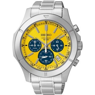 SEIKO Men's Chronograph Yellow Dial Stainless Steel Watch   SSB115 Seiko Men's Seiko Watches