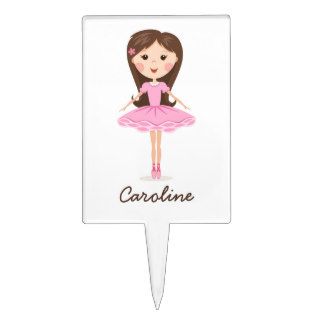 Cute little ballerina cartoon girl personalized cake toppers