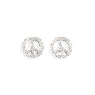 Peace Sign Post Stud Earrings 7mm Polished Sterling Silver Jewelry