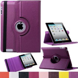 Katecase 360 Rotating Magnetic PU Leather Case Smart Cover For The New iPad 4 3 2 Generation Tablet Purple Cell Phones & Accessories