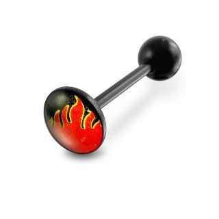Flat Top " FLAME " Logo with 14Gx5/8(1.6x16mm) Flexible Barbell with 6mm Ball Tongue Piericng jewelry. Body Piercing Barbells Jewelry