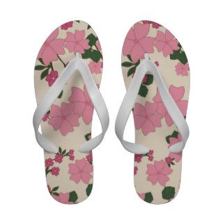 Delicate pink and cream flowers flip flops