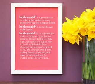 personalised bridesmaid dictionary print by coconutgrass