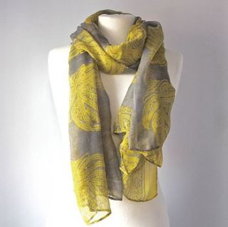 yellow and grey pastel paisley scarf by gama