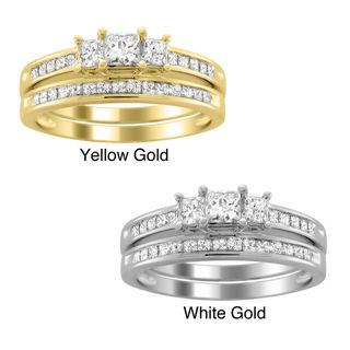 14k Gold 1ct TDW Princess cut Diamond Bridal Ring Set (H I, I1 I2) Bridal Sets