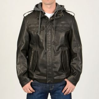R o Mens Black Faux Leather Multi Pocket Jacket