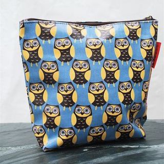 blue owl print wash bag by penelopetom direct ltd