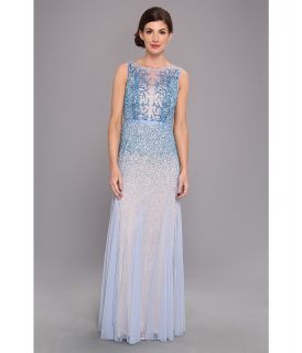 Adrianna Papell Beaded Illusion Gown Womens Dress (Blue)