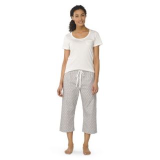Gilligan & OMalley Womens Tee Shirt/Crop Pajama Set   Almond Cream/Grey M