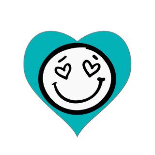 Retro Smiley Face on Teal Color Background Heart Sticker