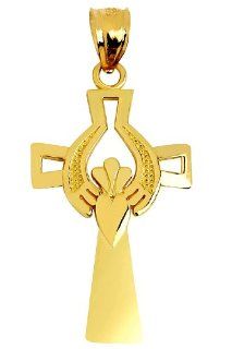 14K Gold Irish Celtic Cross Charm Jewelry