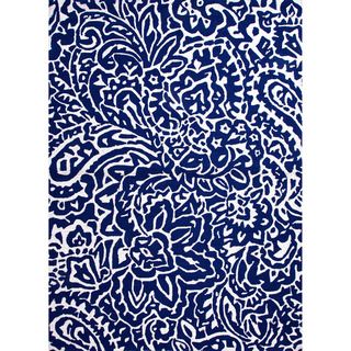 Hand hooked Indoor/ Outdoor Abstract Pattern Blue Rug (9 X 12)