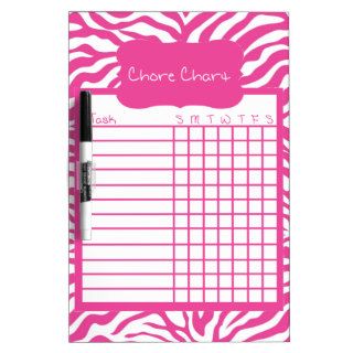 Pink Zebra Stripe Chore Chart Dry Erase Whiteboard