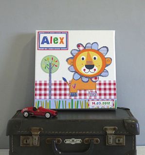 personalised boys lion canvas picture by constantine jo