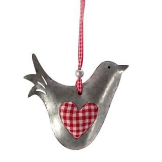 gingham heart dove hanging decoration by sleepyheads