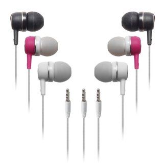 Set of 3 In ear Stereo Headphones with Soft Buds, Black, Pink and White. Universal 3.5mm Fits all iPods and  Players Electronics