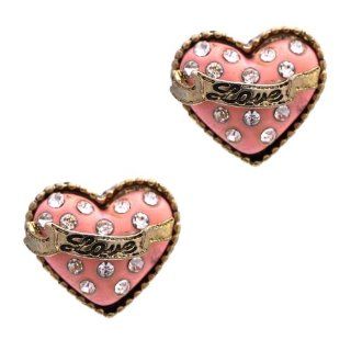 Betsey Johnson Sparkle Heart Love Banner Earrings Stud Earrings Jewelry