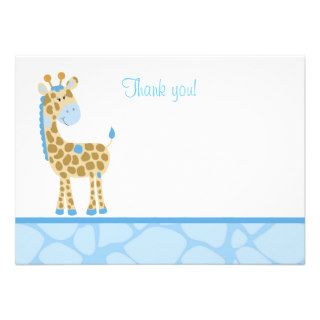 Blue Giraffe Flat Thank you note Invites
