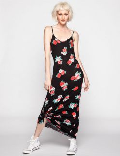 Floral Print Deep V Maxi Dress Black Combo In Sizes Large, X Small, S