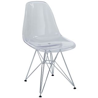 Plastic Side Chair In Clear With Wire Base