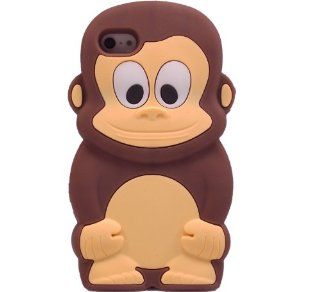 Cute 3D Monkey Shaped Soft Protective Silicone Jelly Case for iPhone 4 4S   Coffee Cell Phones & Accessories