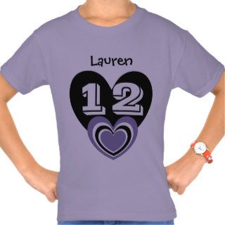 12 Birthday Girl Layered Hearts V09 HUES of PURPLE Tee Shirt