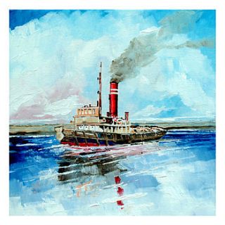 steaming tug canvas painting by stuart roy