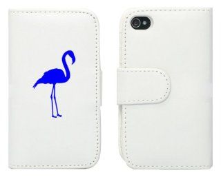 White Apple iPhone 5 5S 5LP77 Leather Wallet Case Cover Blue Flamingo Cell Phones & Accessories
